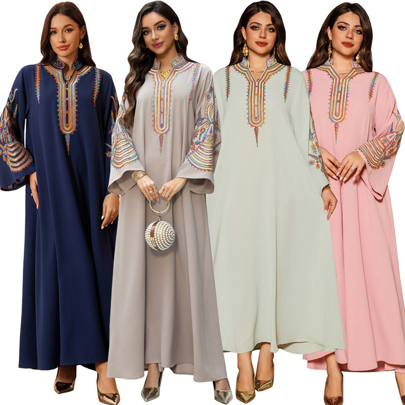 Women's Embroidered Rope Embroidered Muslim Dress - Meesal