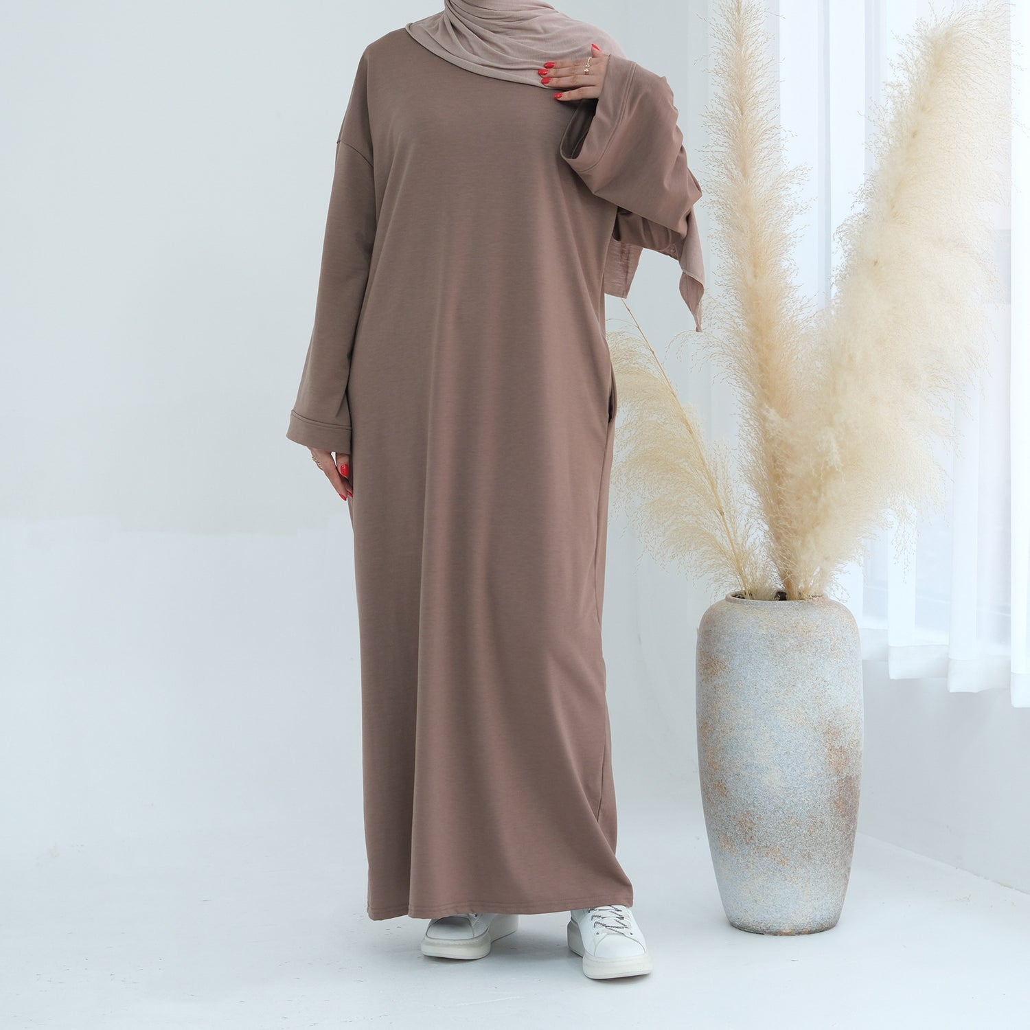 Dubai Middle East Turkey Solid Color Hoodie Dress - Meesal