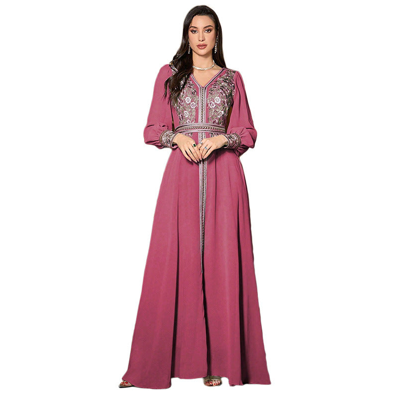 Turkish Robe Fashion Embroidered Chiffon Dress - Meesal