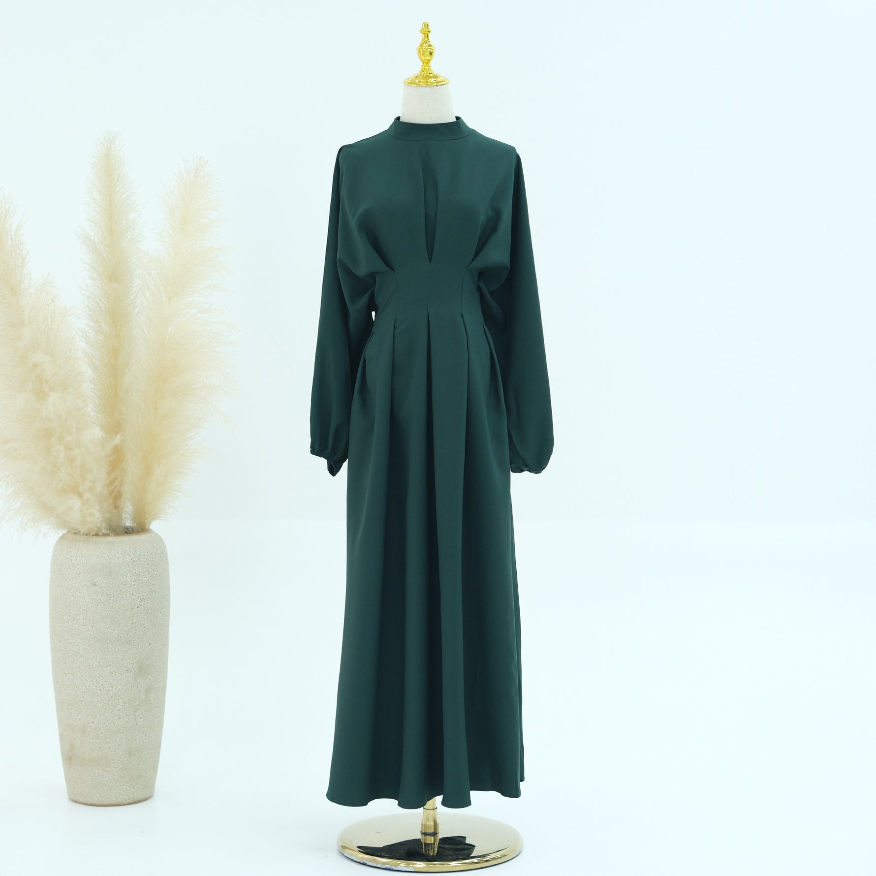 Middle East Turkey Dubai Solid Color Drawstring Sleeve Dress - Meesal