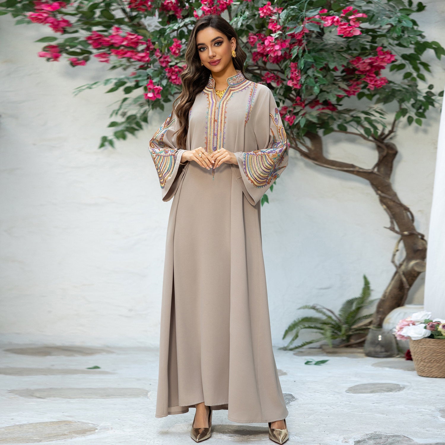Women's Embroidered Rope Embroidered Muslim Dress - Meesal