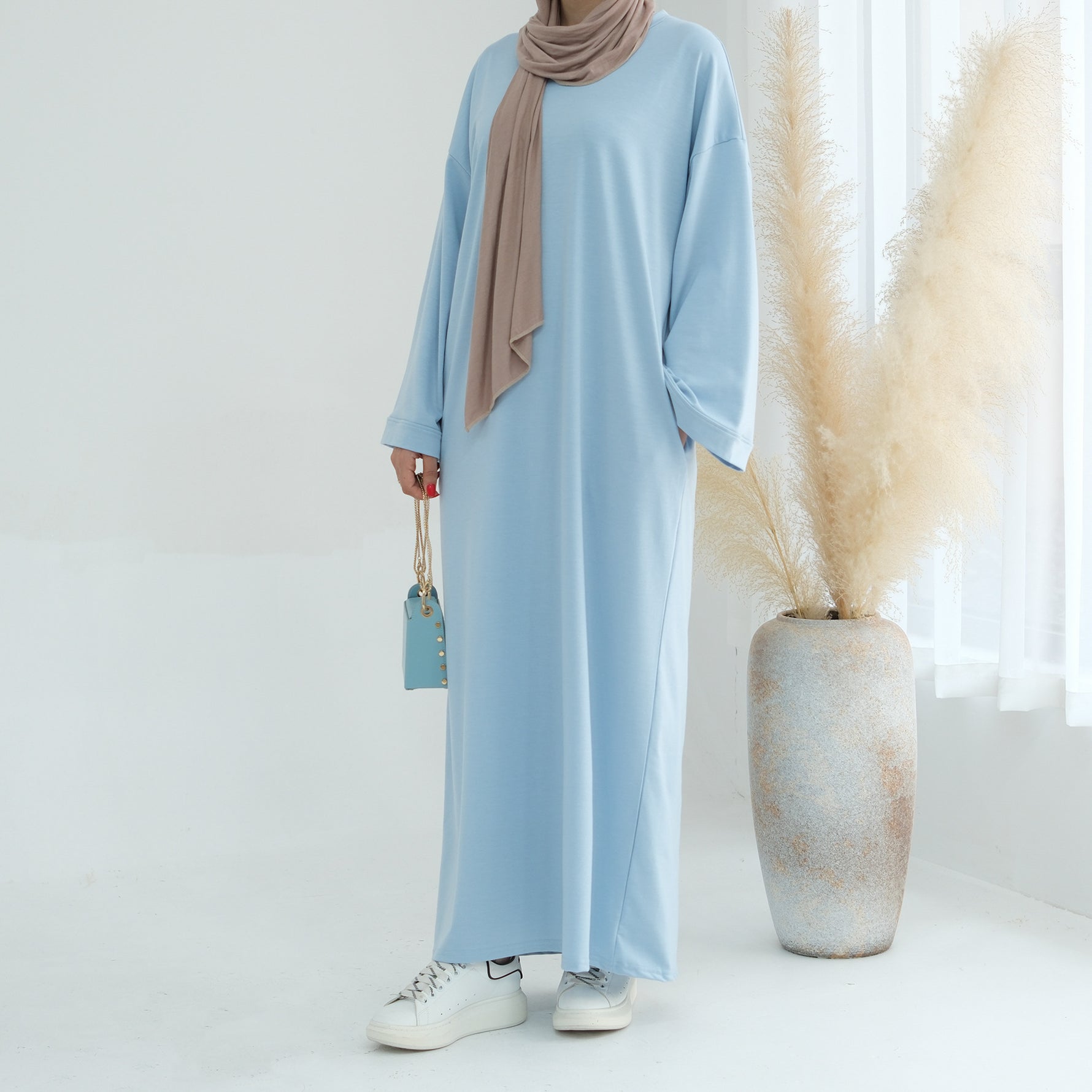 Dubai Middle East Turkey Solid Color Hoodie Dress - Meesal