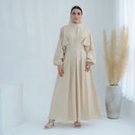 Middle East Turkey Dubai Solid Color Drawstring Sleeve Dress - Meesal