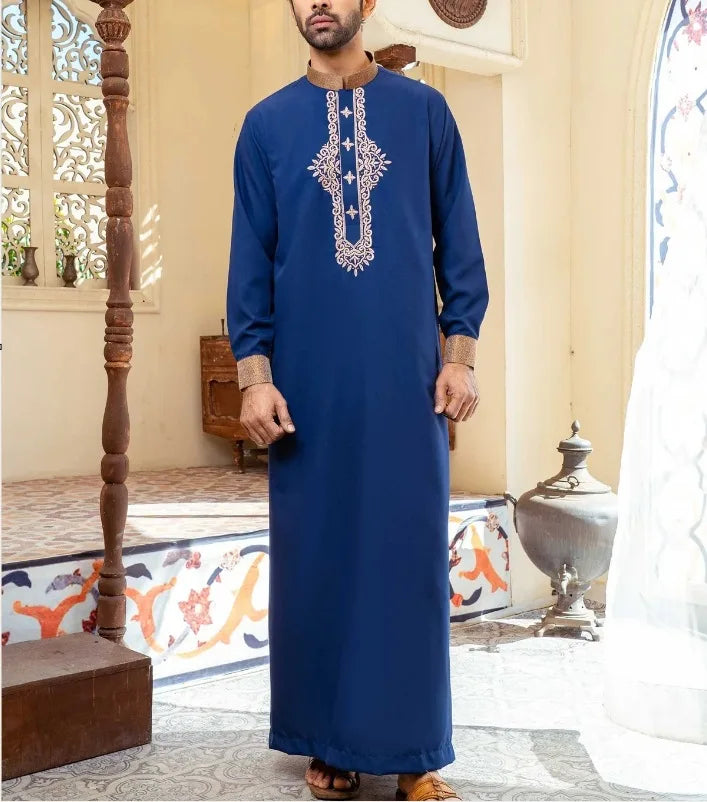 Solid Color Embroidery Long Robe - Meesal