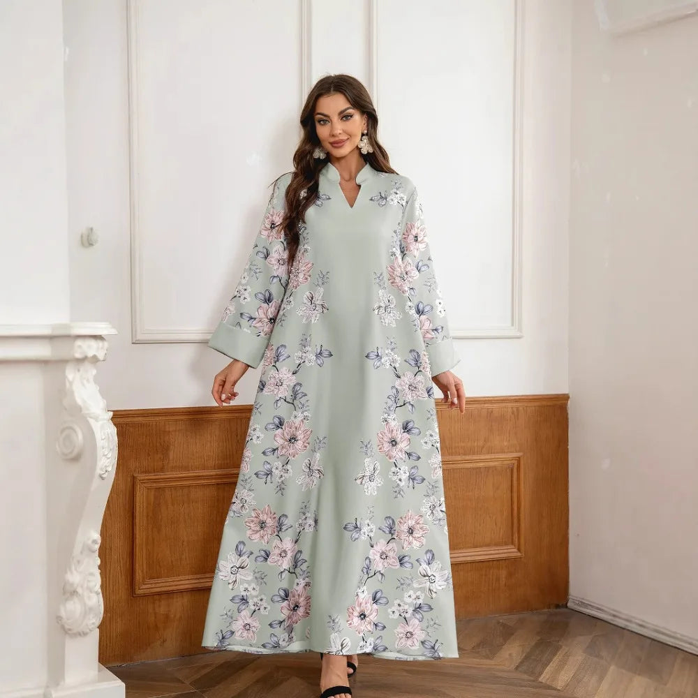 Floral Print Beaded Arabic Dress - Meesal