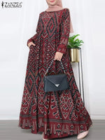 ZANZEA Women Spring Muslim Abaya Maxi Long Dress Vintage Long Sleeve Floral Printed Sundress Robe Femme Turkey Hijab Vestido - Meesal