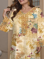 Muslim Diamonds Pressed 2025 New Arrivals Pure Silk Long Sleeve Flower Printing Vintage Casual High Quality Women Midi Dress - Meesal