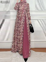 ZANZEA Women Vintage Floral Printed Patchwork Sundress Fashion Long Sleeve Muslim Dress Robe Femme Abaya Hijab Dresses Islamic - Meesal