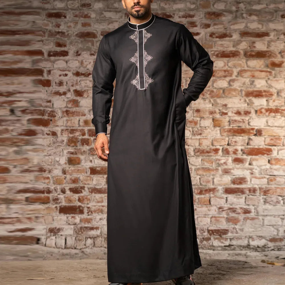 Solid Color Embroidery Long Robe - Meesal