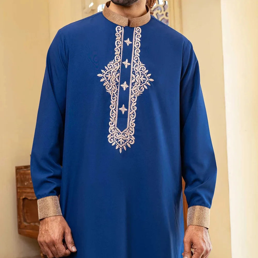 Solid Color Embroidery Long Robe - Meesal