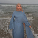 Two Piece Middle East Muslim Cardigan Set for Women Ramadan Eid Dubai Modest Abaya Dress Elegant Islam Solid Turkey Robe Outfit - Meesal