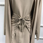 Eid Ramadan Muslim Arabic Abaya Islamic Women 3pcs/4pcs Suits Beads Open Kimono+Wrap+Dress Middle East Dubai Kaftan Turkey Sets - Meesal