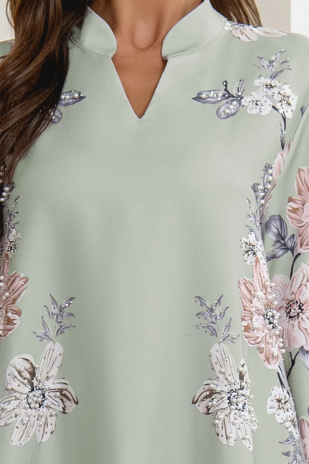 Floral Print Beaded Arabic Dress - Meesal