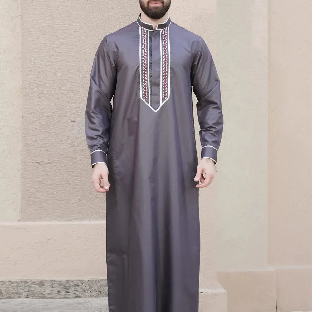 Solid Color Embroidery Long Robe - Meesal