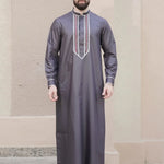 Solid Color Embroidery Long Robe - Meesal