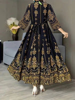Mia Muse Boutique Ramadan Essentials Women's Muslim Luxurious Paisley Long Sleeve V-Neck Maxi Shift Dresses - Meesal