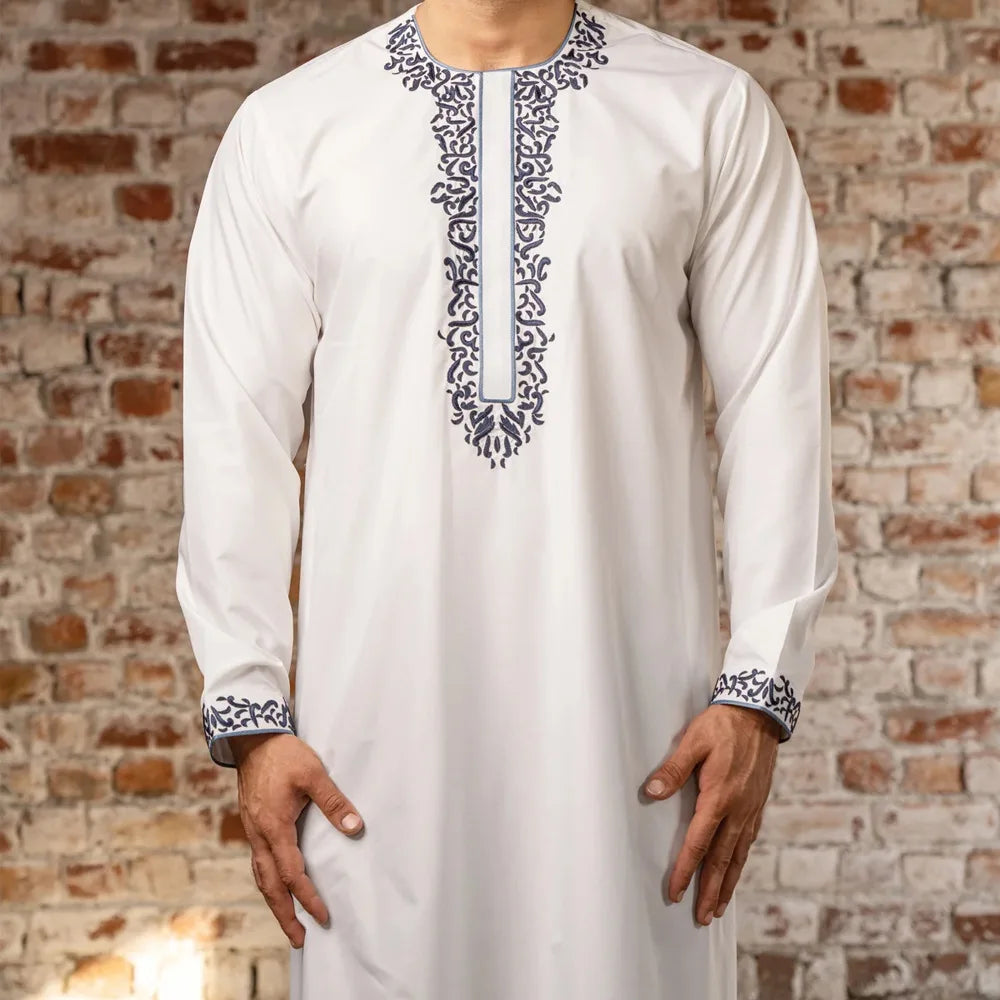 Solid Color Embroidery Long Robe - Meesal