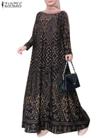 ZANZEA Women Spring Muslim Abaya Maxi Long Dress Vintage Long Sleeve Floral Printed Sundress Robe Femme Turkey Hijab Vestido - Meesal