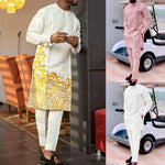 Men's casual white geometric print suit - Meesal