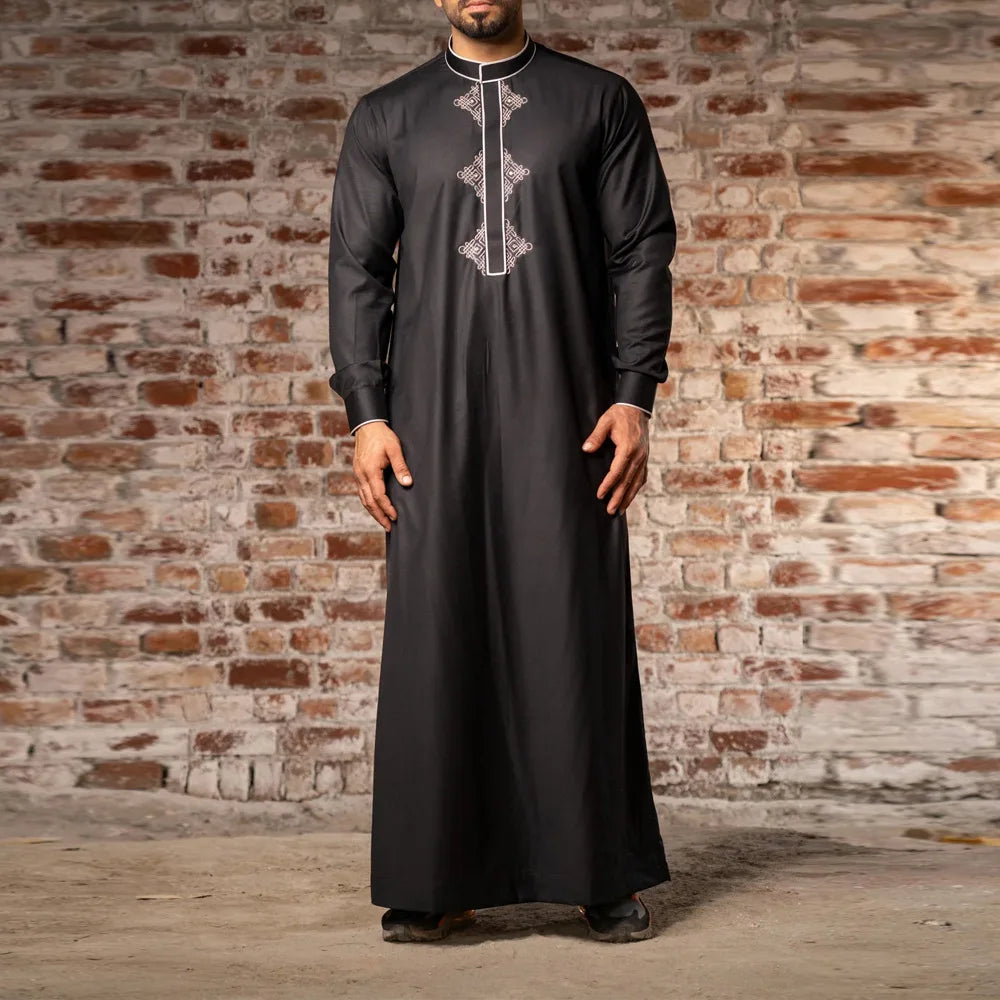 Solid Color Embroidery Long Robe - Meesal