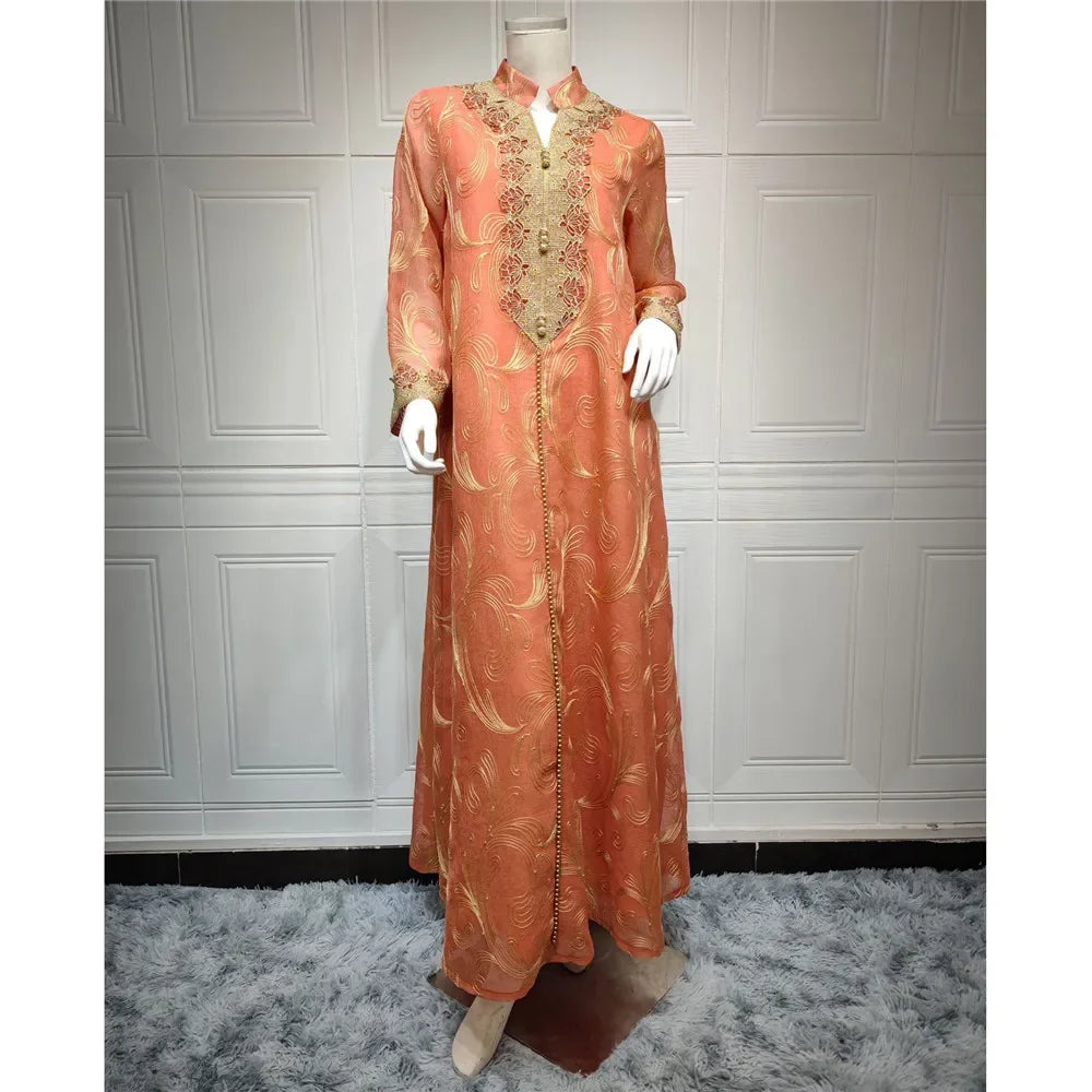 Eid Djellaba Embroidery Abayas for Women Muslim Evening Party Dress Dubai Kaftan Kebaya Femme Musulmane Vestidos Islam Jalabiya - Meesal