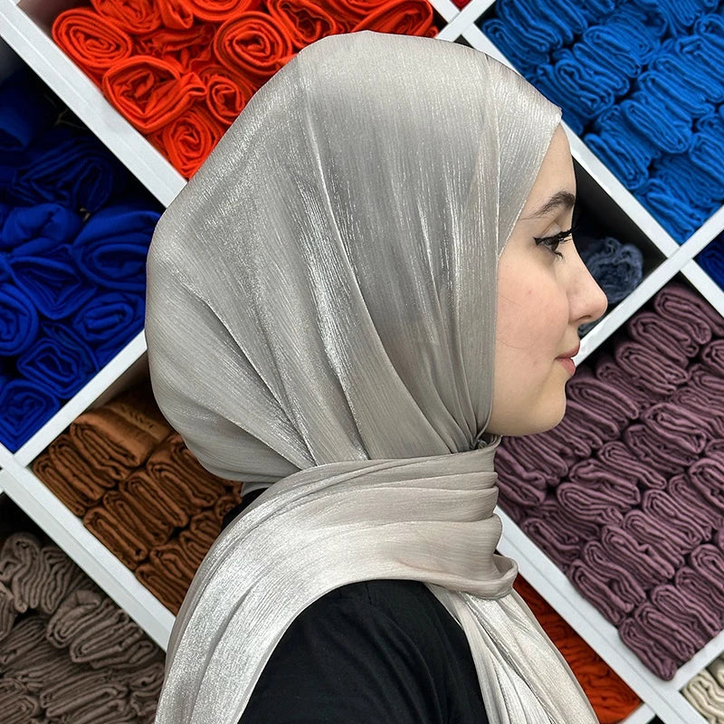 Eid Organza 70*175 cm Maxi Satin Khimar Abaya Dubai Arabic Islam Muslim Scarf Women Shimmer Hijab Turban Hijabs Musulmans Femme