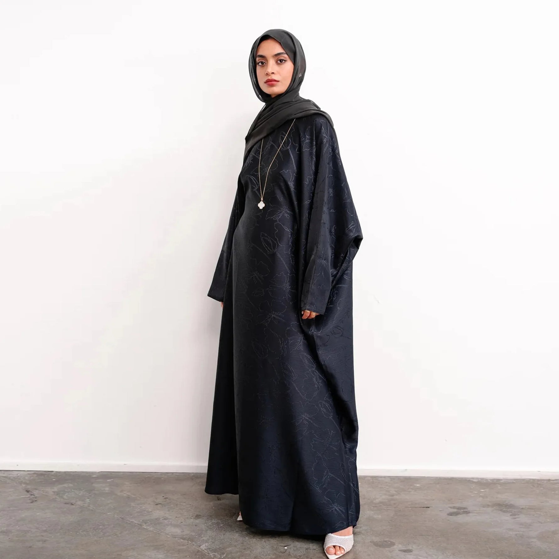 Middle East Dubai Turkey Fashion Jacquard Dress Women Muslim Long Loose Maxi Dress Abaya Robe Solid Color Elegant - Meesal