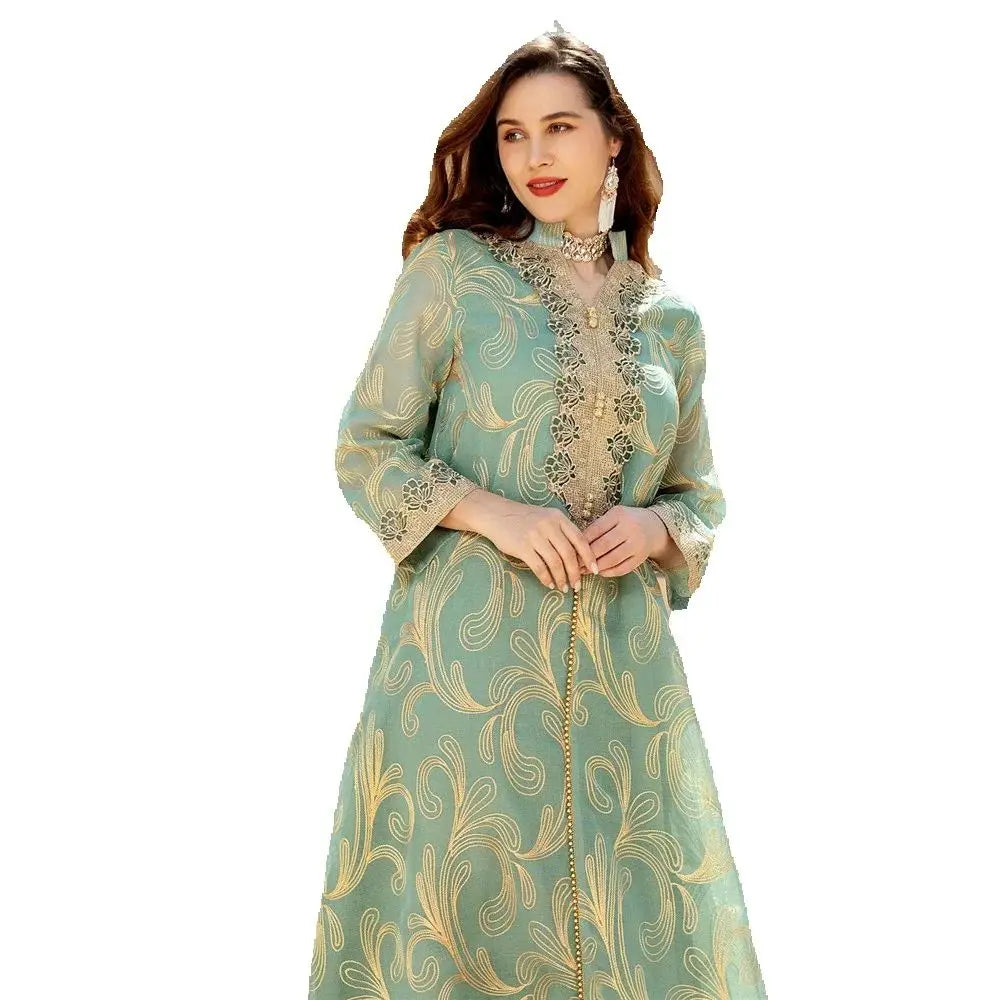 Eid Djellaba Embroidery Abayas for Women Muslim Evening Party Dress Dubai Kaftan Kebaya Femme Musulmane Vestidos Islam Jalabiya - Meesal