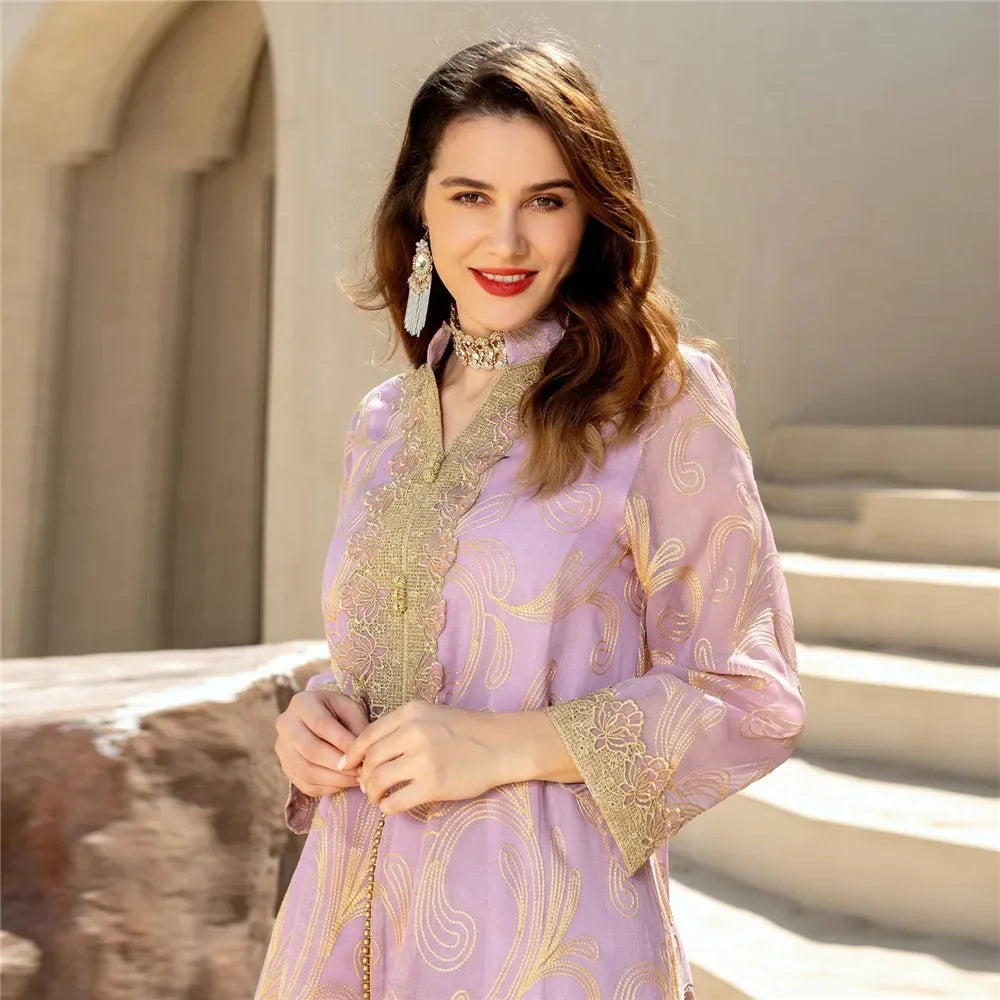 Eid Djellaba Embroidery Abayas for Women Muslim Evening Party Dress Dubai Kaftan Kebaya Femme Musulmane Vestidos Islam Jalabiya - Meesal