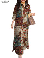 Vintage Women Dresses Floral Print Long Dress Autumn 3/4 Sleeve Shirt Dress 2025 ZANZEA Fashion Holiday Cotton Sundress - Meesal