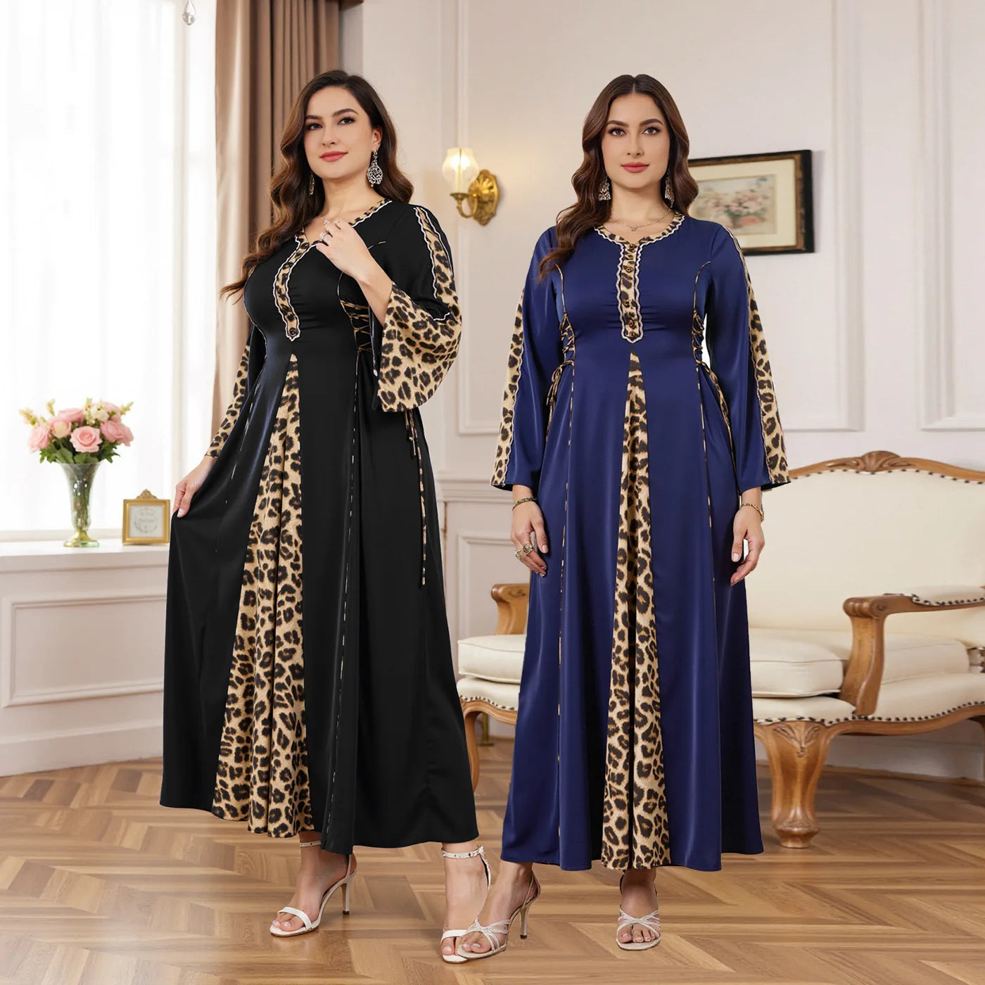 Muslim Abaya Dress Women Dubai Dresses Jalabiya Leopard Print Vestidos Modest Robe Morocco Arab Abayas Kaftan Islam Ramadan - Meesal