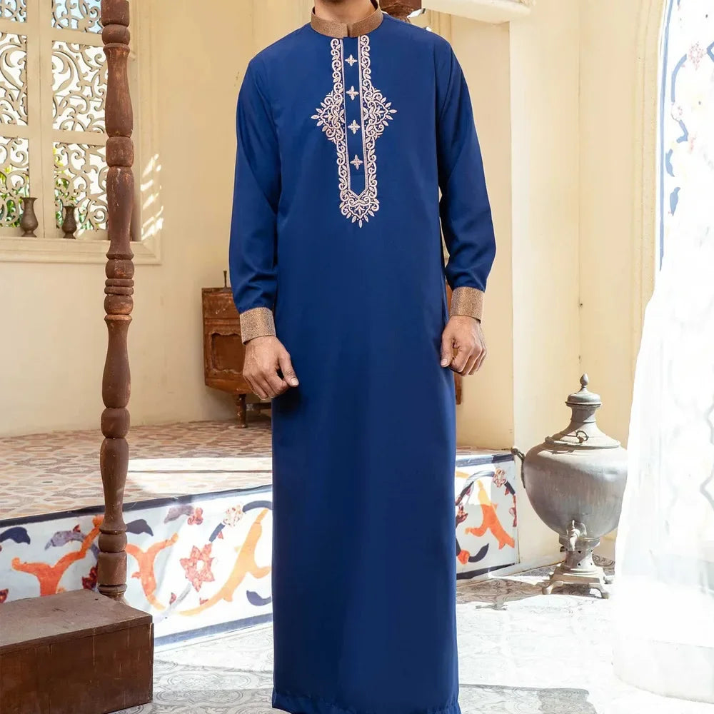 Solid Color Embroidery Long Robe - Meesal