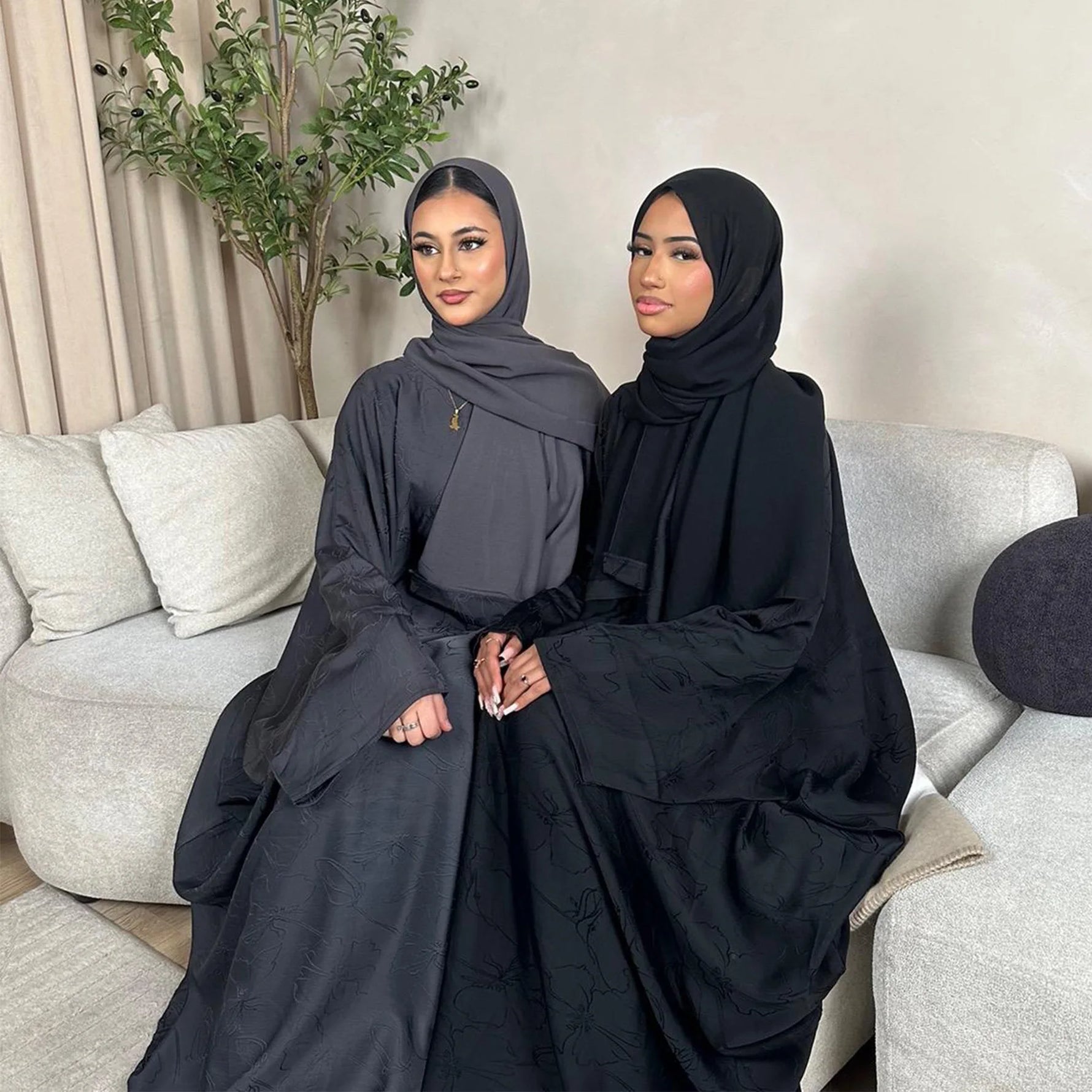 Middle East Dubai Turkey Fashion Jacquard Dress Women Muslim Long Loose Maxi Dress Abaya Robe Solid Color Elegant - Meesal