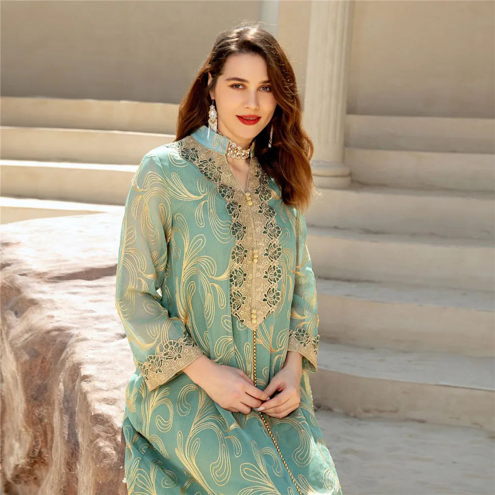 Eid Djellaba Embroidery Abayas for Women Muslim Evening Party Dress Dubai Kaftan Kebaya Femme Musulmane Vestidos Islam Jalabiya - Meesal