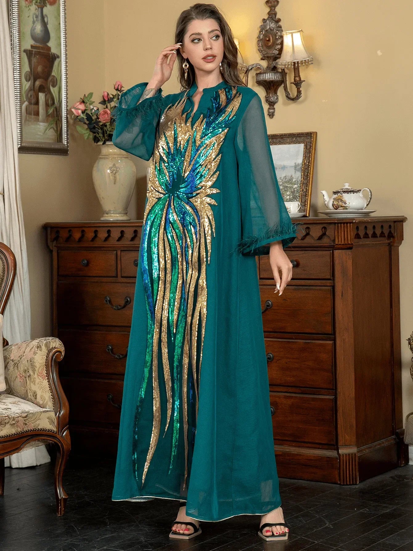 V-neck Long-sleeved Elegant Dress - Meesal