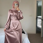 Arabic Muslim Women Modest Dress Elegant Dubai Satin Abaya Islamic Party Clothing Holiday Travel Outfit 2025 Turkey Robe - Meesal