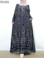 ZANZEA Women Spring Muslim Abaya Maxi Long Dress Vintage Long Sleeve Floral Printed Sundress Robe Femme Turkey Hijab Vestido - Meesal