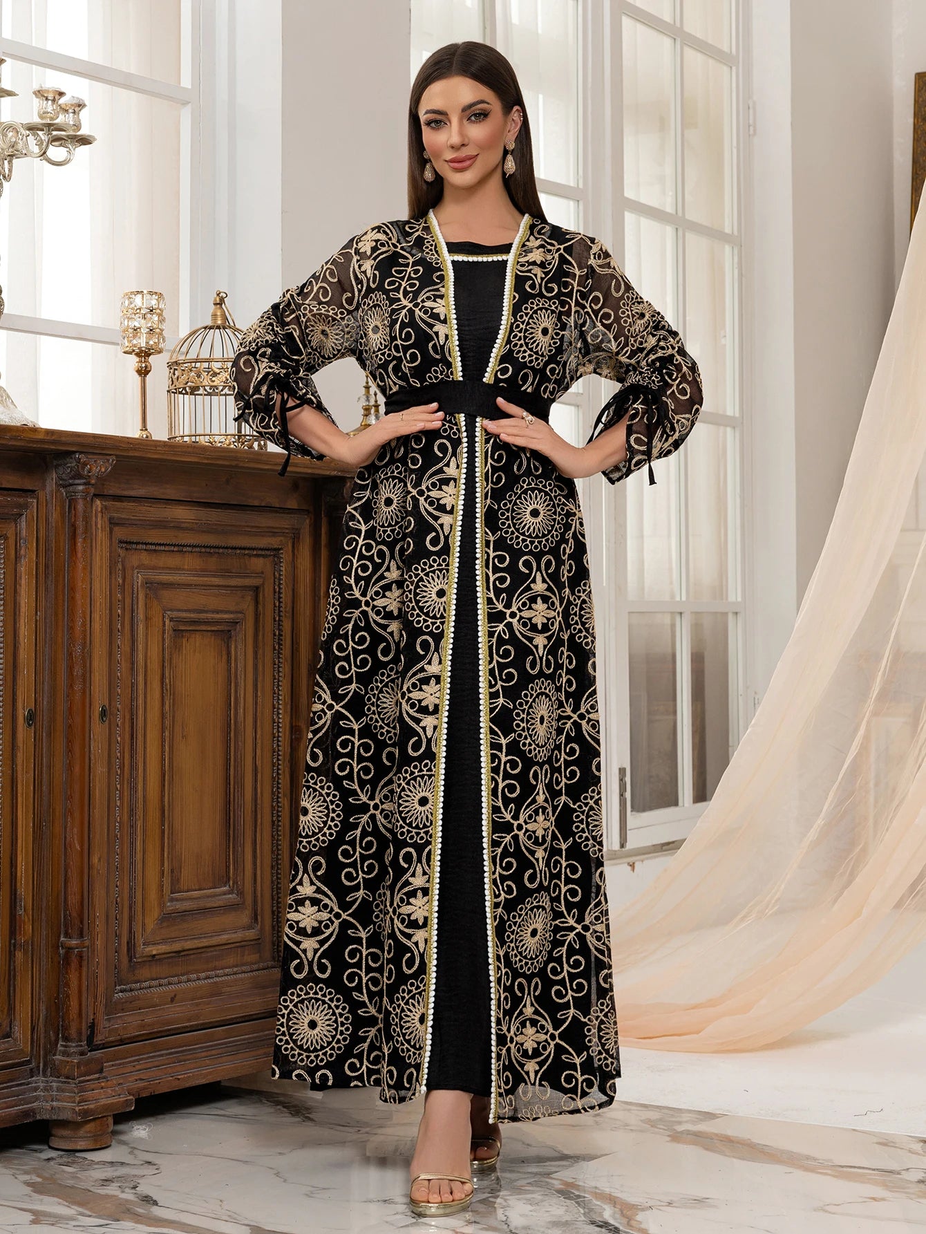 Embroidered Muslim Abaya Set - Meesal