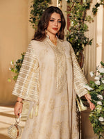 Muslim Women's Beige Islamic Embroidered Abaya with Gold Detailing Ideal for Formal Occasions in Middle East like UAE and Saudi - Meesal