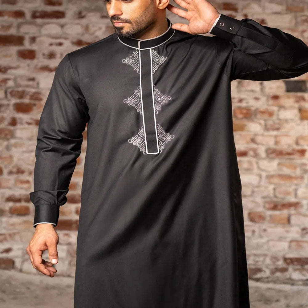 Solid Color Embroidery Long Robe - Meesal