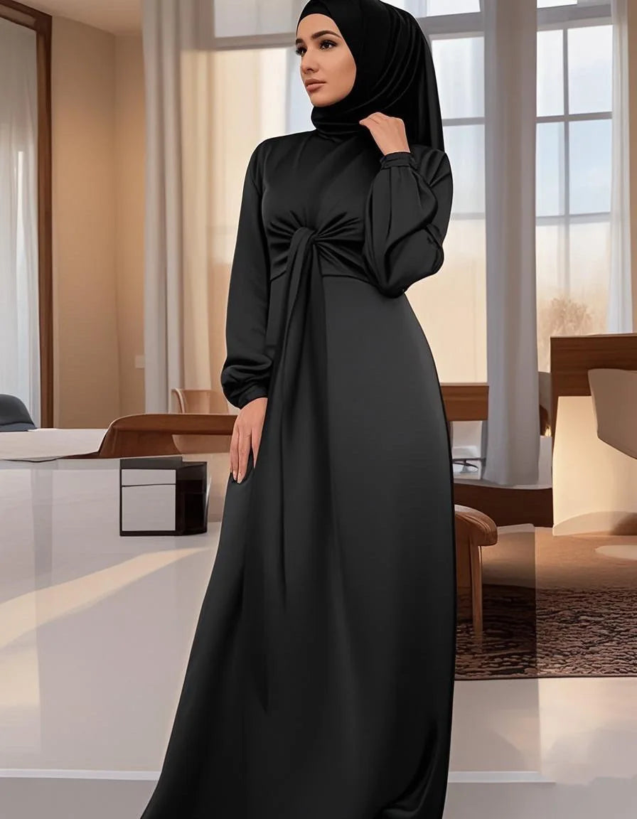 Arabic Muslim Women Modest Dress Elegant Dubai Satin Abaya Islamic Party Clothing Holiday Travel Outfit 2025 Turkey Robe - Meesal