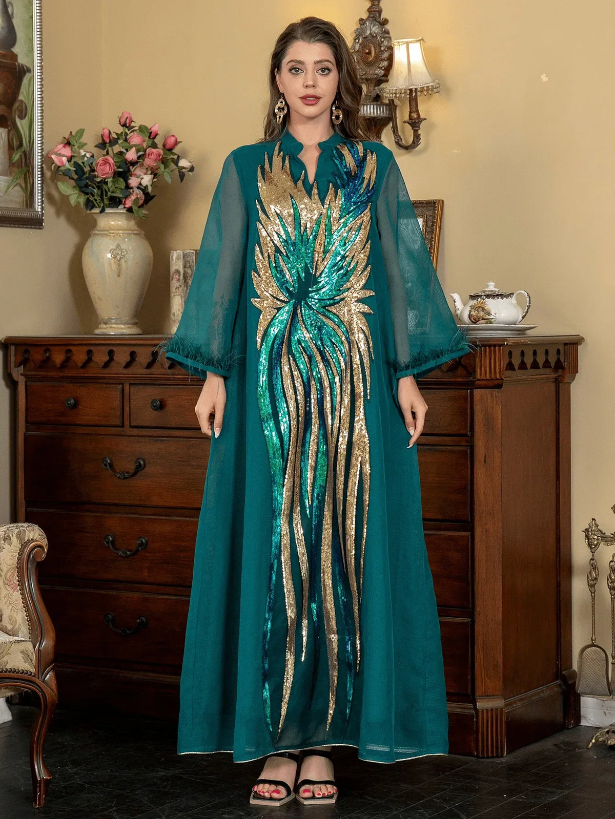 V-neck Long-sleeved Elegant Dress - Meesal