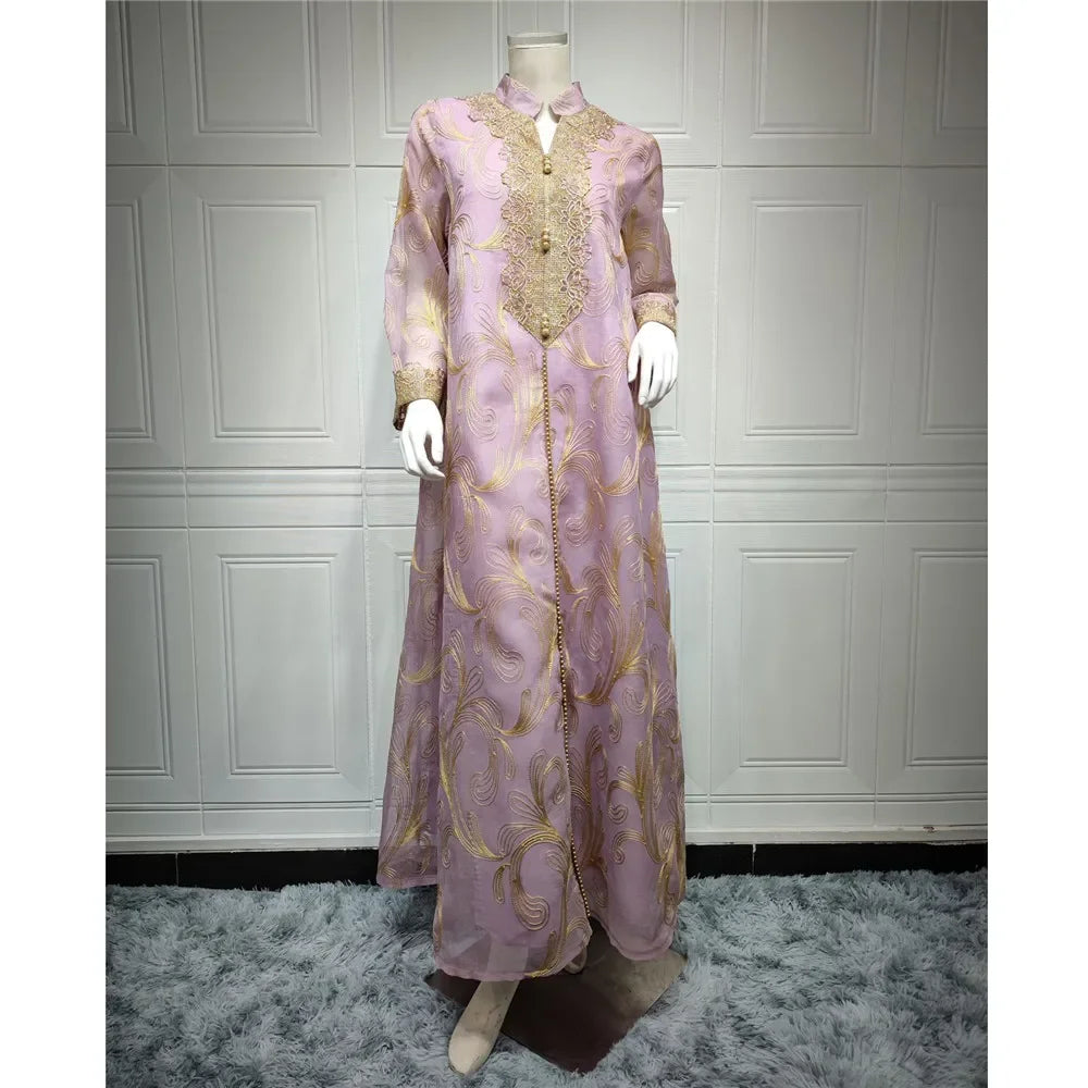Eid Djellaba Embroidery Abayas for Women Muslim Evening Party Dress Dubai Kaftan Kebaya Femme Musulmane Vestidos Islam Jalabiya - Meesal