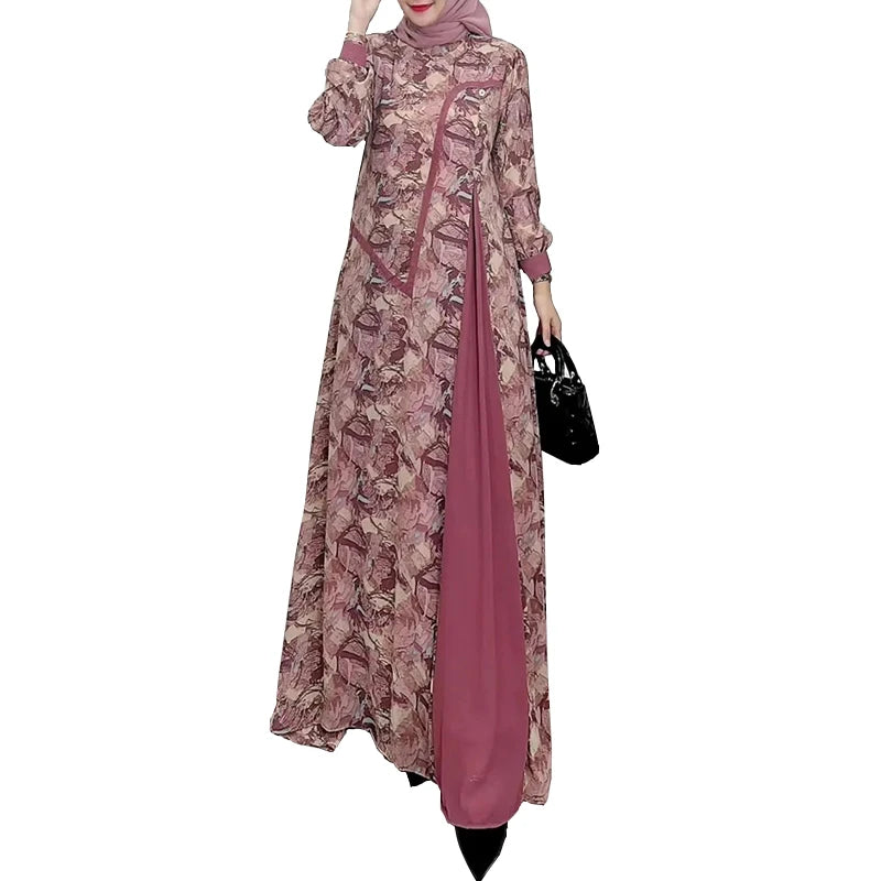 ZANZEA Women Fashion Long Sleeve Muslim Dress Patchwork Abaya Hijab Dresses Islamic Robe Femme Bohemain Floral Printed Sundress - Meesal