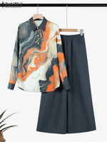 ZANZEA Fashion Women Two Pieces Sets Long Sleeve Lapel Shirt Wide Leg Pant Sets 2PCS Holiday Outfits Casual OL Work Tracksuits - Meesal