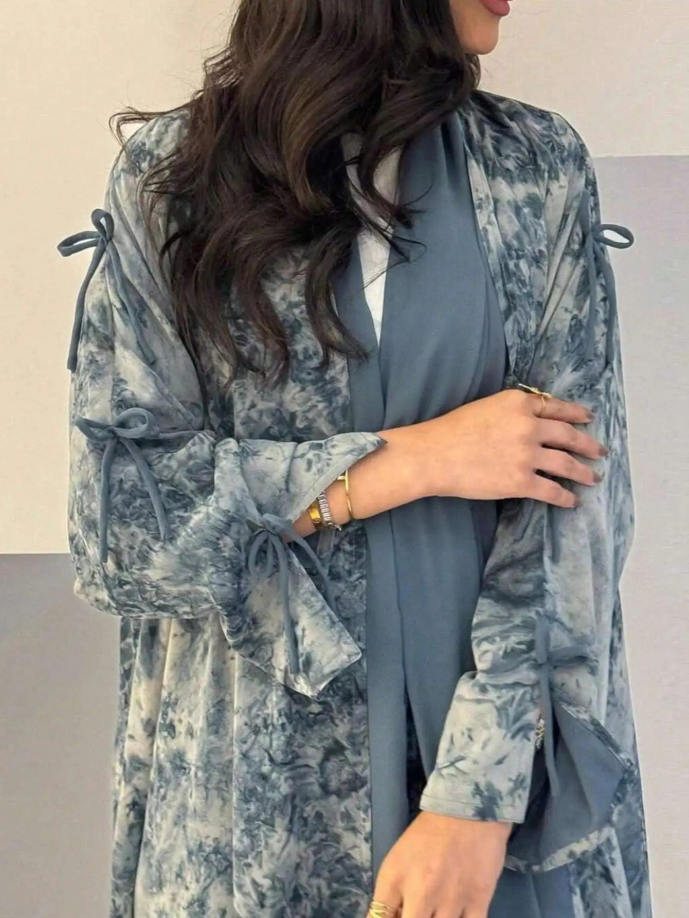 Middle Eastern Women Loose Tie Dye Abayas Casual Kaftan Arabian Maxi Dresses Full Sleeve Open Front Abaya Jilbabs Without Hajib - Meesal