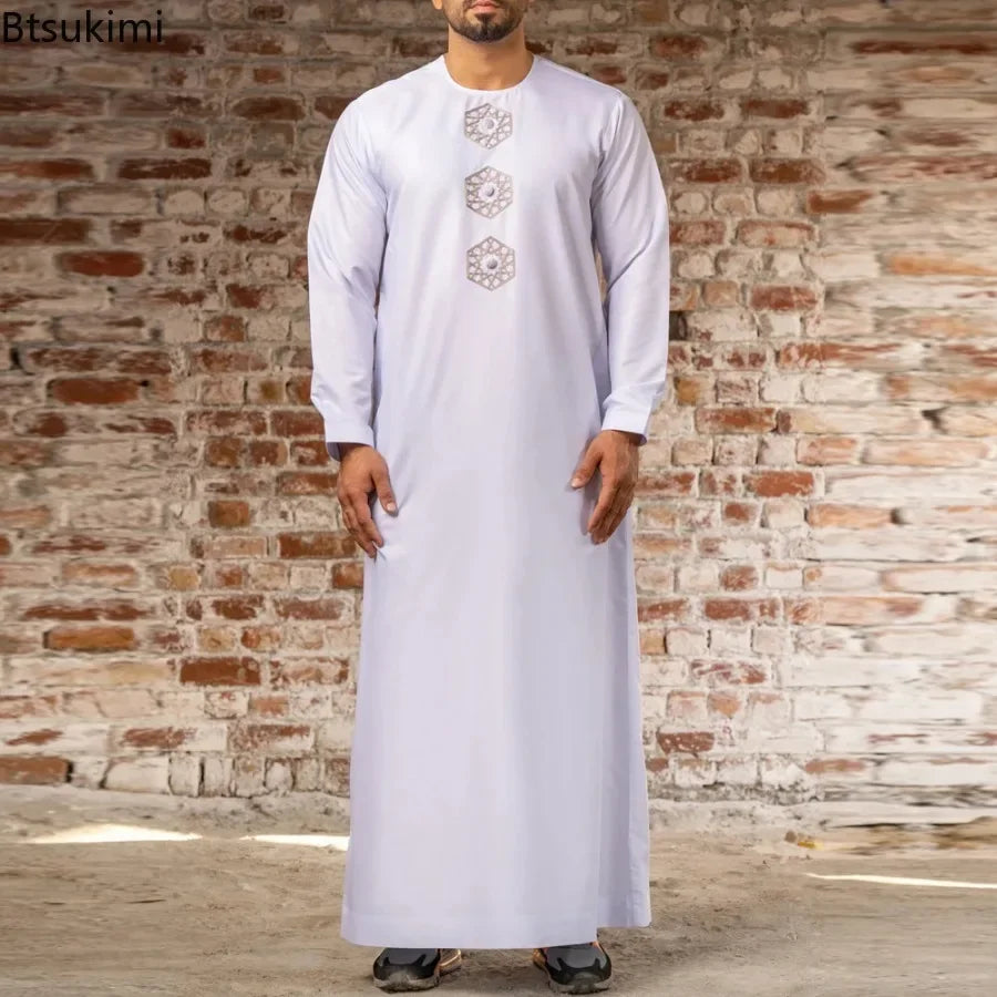 Solid Color Embroidery Long Robe - Meesal