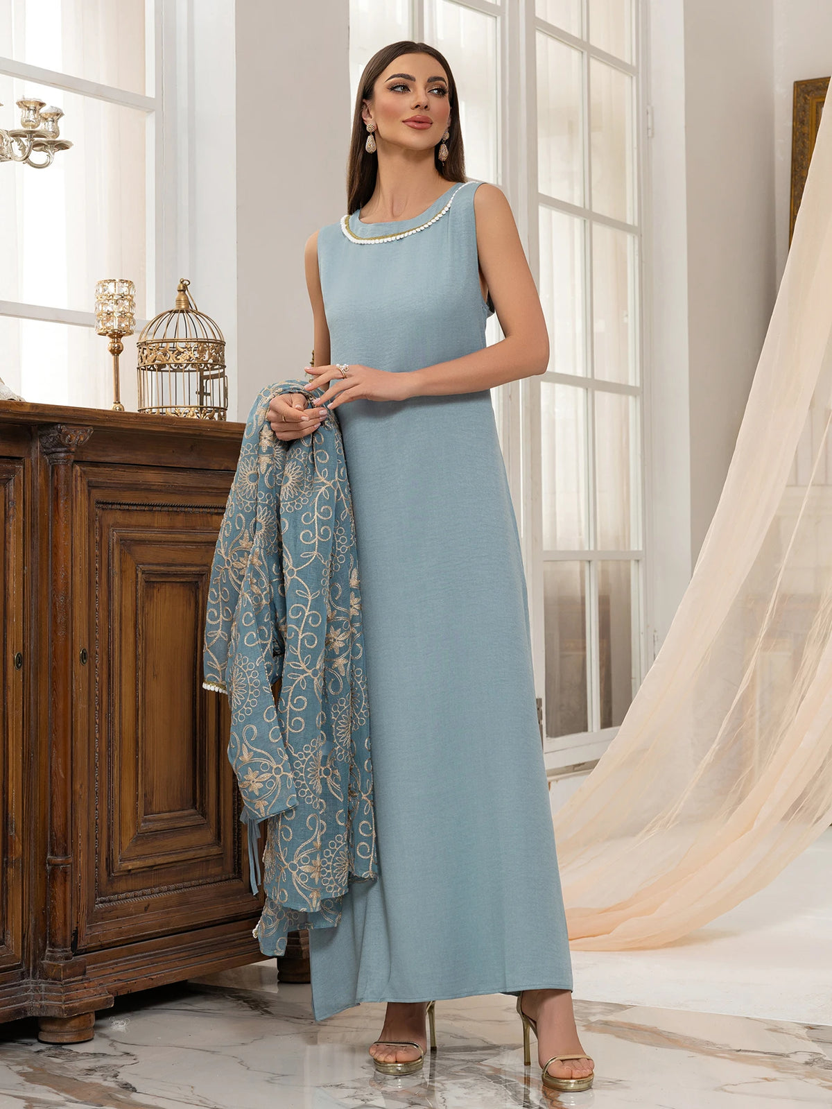 Embroidered Muslim Abaya Set - Meesal