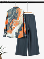 ZANZEA Fashion Women Two Pieces Sets Long Sleeve Lapel Shirt Wide Leg Pant Sets 2PCS Holiday Outfits Casual OL Work Tracksuits - Meesal