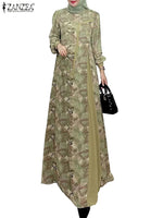ZANZEA Women Vintage Floral Printed Patchwork Sundress Fashion Long Sleeve Muslim Dress Robe Femme Abaya Hijab Dresses Islamic - Meesal